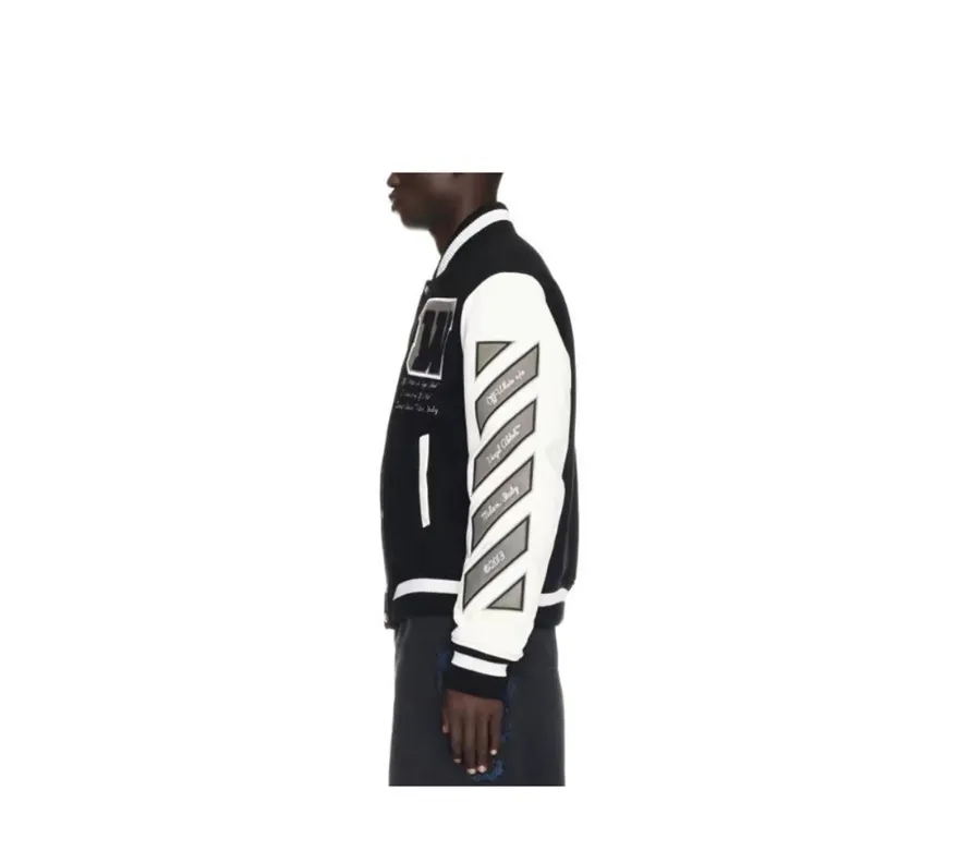 ♻️💯Reference model picture for the upper body❤️Top tested version off white Heavy embroidery patchwork leather high temperature hot crystal diamond baseball uniform male and female couple star same style (⚠ Original button molding and customization, patch embroidery and color matching) Original packaging and original label🔍 Full set of accessories customized, packaging elevators are purchased from the original factory, all hardware parts are molded and customized, and the fabric color components are restored one to one The fabric is made of 65% wool, 15% natural silk, 10% spandex and 10% velvet, mixed and custom-woven. The total weight is more than 900 grams! And the most important thing is its color fastness, it will never fade! -The embroidery uses an imported towel embroidery machine. Each pattern is first embroidered on the fabric, and then engraved with an infrared laser, and then fixed with a sewing machine. The whole garment is labeled in many places, one is flat embroidered, and the large pattern on the back is directly embroidered on it. This dress has 4 different embroidery techniques⚠ -The sleeves are all made of two-layer pebbled fabric, which is processed, shaped, colored, washed, and the texture retains the original grain structure! Thick, plump and round! -The processing technology is extremely complex, the cutting pieces are neatly aligned, and the entire garment has precise wiring density. Gender-neutral style. Loose fit, self-conscious quality control, details determine success or failure. Color: Black Size: S M L XL P: 680